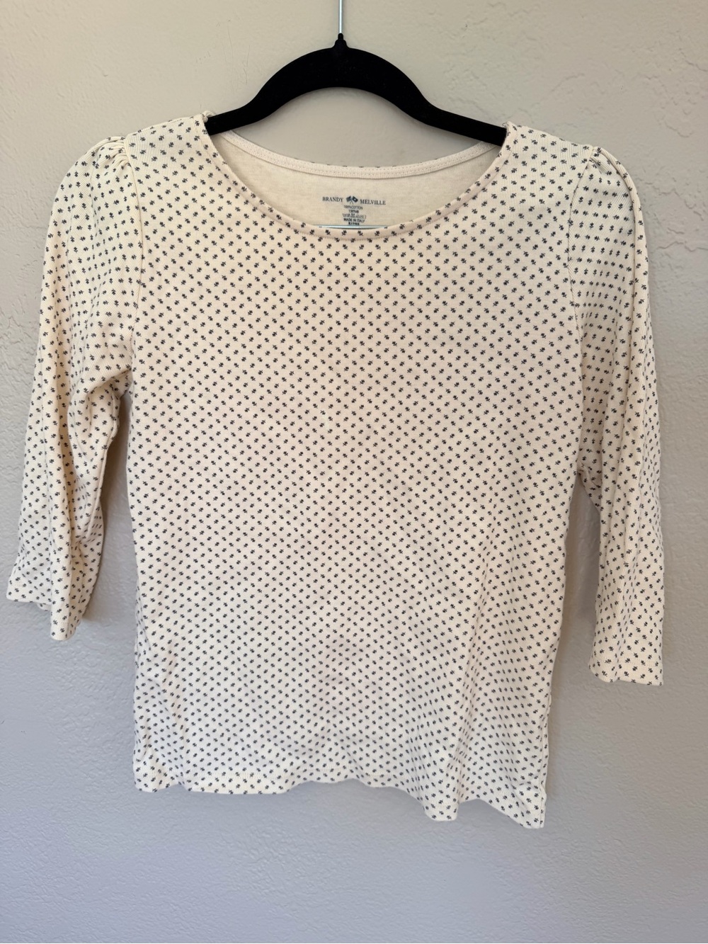 Brandy Melville Cream Top with Navy Dot Print
